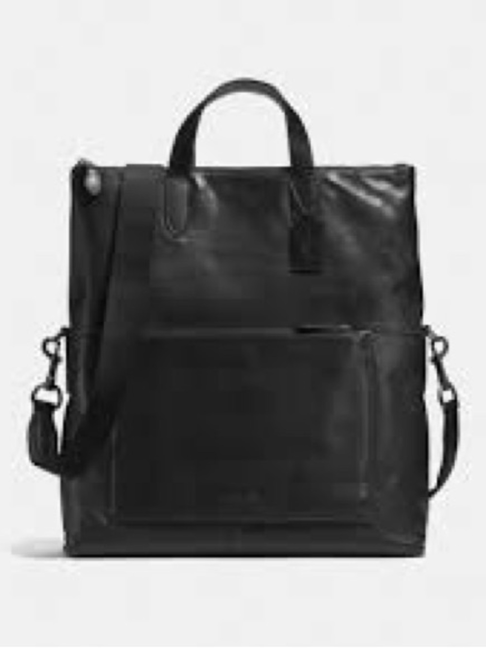 EUC Coach Men's Navy Blue and Black Leather Manhattan Fold over Tote Bag